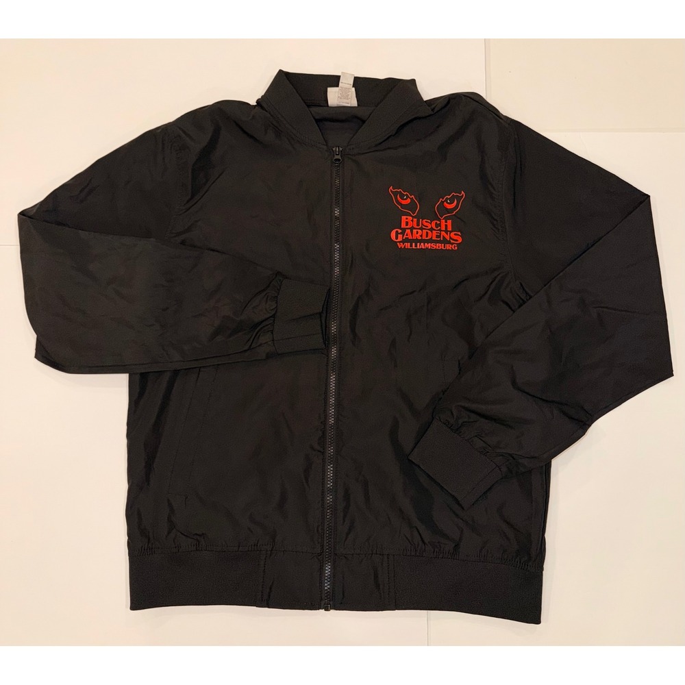 Busch Gardens Big Bad Wolf Bomber Jacket Mens Medium Black Zip Up